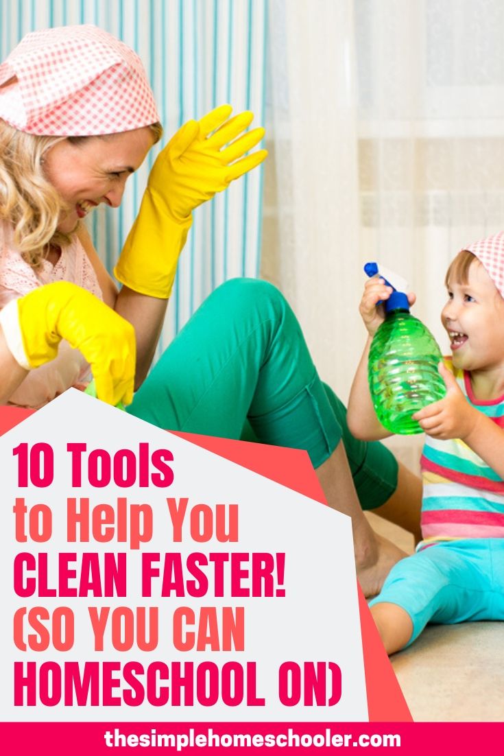 Are you struggling with finding a balance with homeschooling and housekeeping? It is difficult! Homeschooling can have an unpredictable schedule at times, so cleaning house can easily become neglected. Check out the 10 tools I use to make the house cleaning chores quicker and easier!