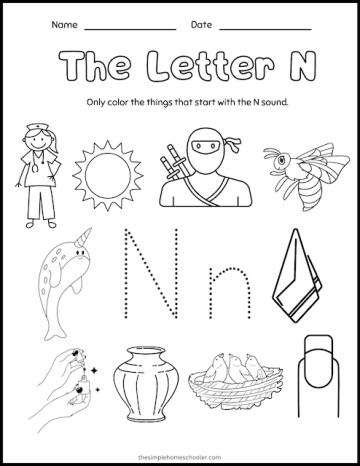 15+ Letter N Printables: Free & Easy Print! - The Simple Homeschooler