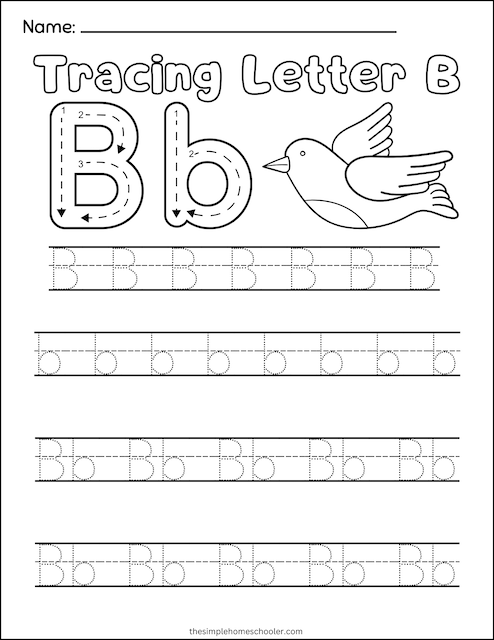 Free Letter B Tracing Worksheets: Easy Print! - The Simple Homeschooler