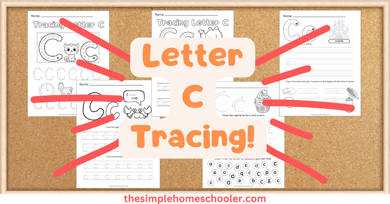 Letter C Tracing Worksheets on a bulletin board background