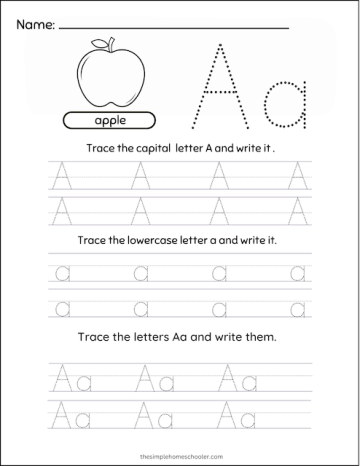 Free Letter A Tracing Worksheets: Easy Print! - The Simple Homeschooler