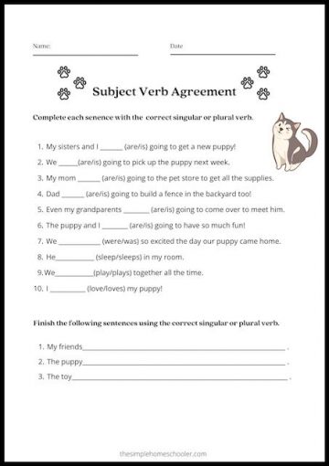 Easy Print Subject Verb Agreement Worksheets! - The Simple Homeschooler