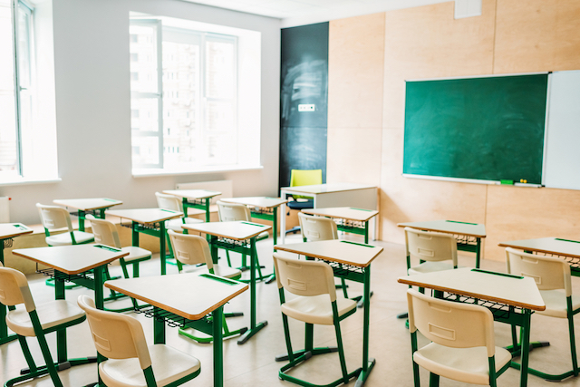 Empty public school classroom