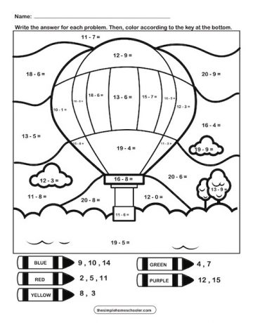 10 Free Subtraction Color By Number Worksheets: Easy Print! - The ...