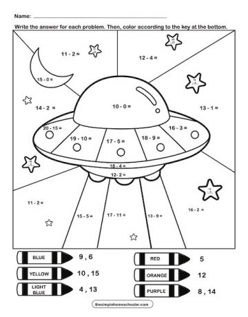 10 Free Subtraction Color By Number Worksheets: Easy Print! - The ...