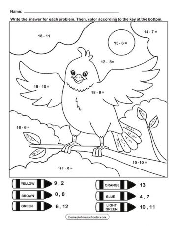 10 Free Subtraction Color By Number Worksheets: Easy Print! - The ...