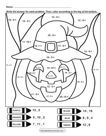 10 Free Subtraction Color By Number Worksheets: Easy Print! - The 