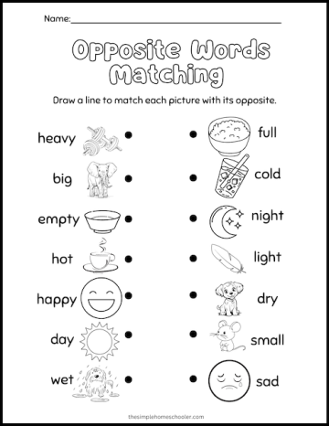 8 Free Opposite Words Worksheets For Kindergarten: Easy Print! - The ...