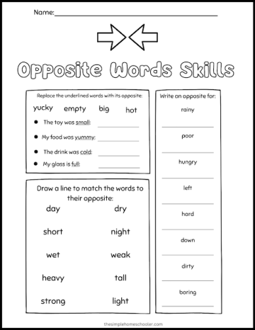 8 Free Opposite Words Worksheets For Kindergarten: Easy Print! - The 