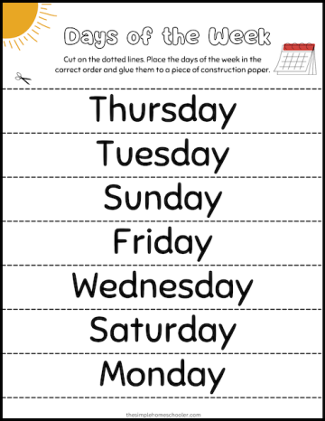 Free Days of the Week Worksheets for Kindergarten - The Simple Homeschooler