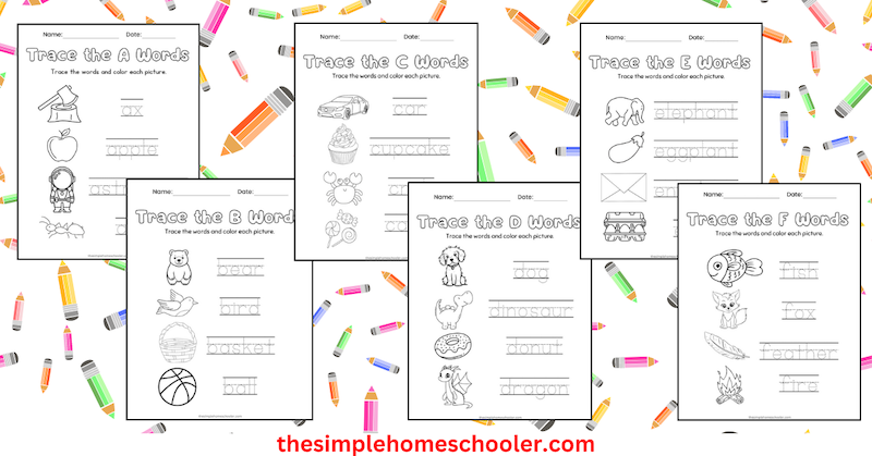 Word Tracing Worksheets on a Pencil Background