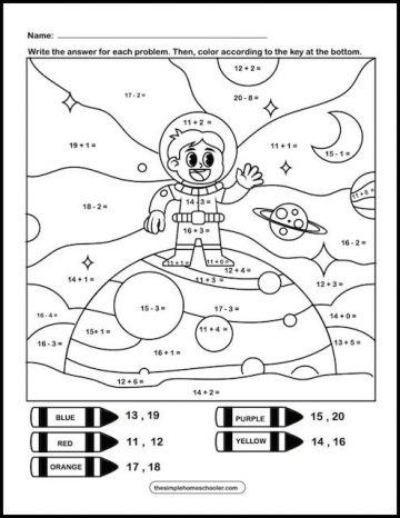 10 Free Mixed Addition and Subtraction Color By Number Worksheets - The ...