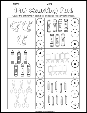 13 Cute Counting Objects Worksheets 1-10: Easy Print - The Simple ...