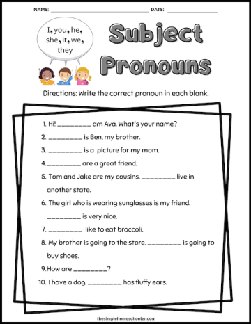 Free and Fun Subject Pronouns Worksheets! - The Simple Homeschooler