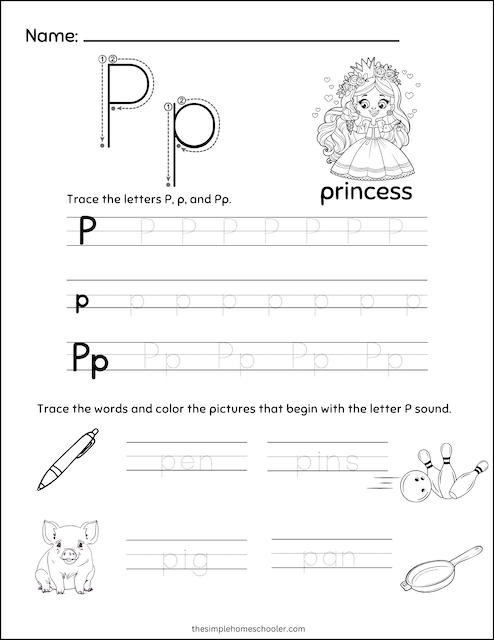 P Tracing Worksheet 8