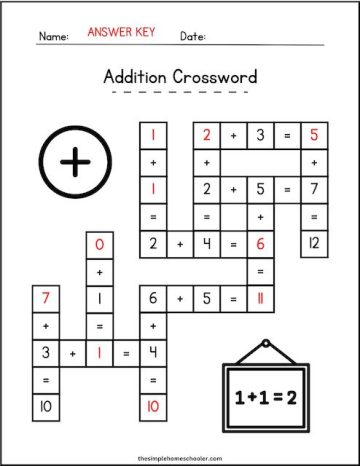 Marvelous Math Crossword Puzzle Printables: Addition, Subtraction ...