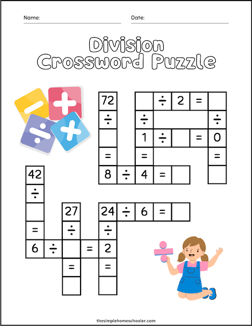 Free Marvelous Math Crossword Puzzle Printables - The Simple Homeschooler