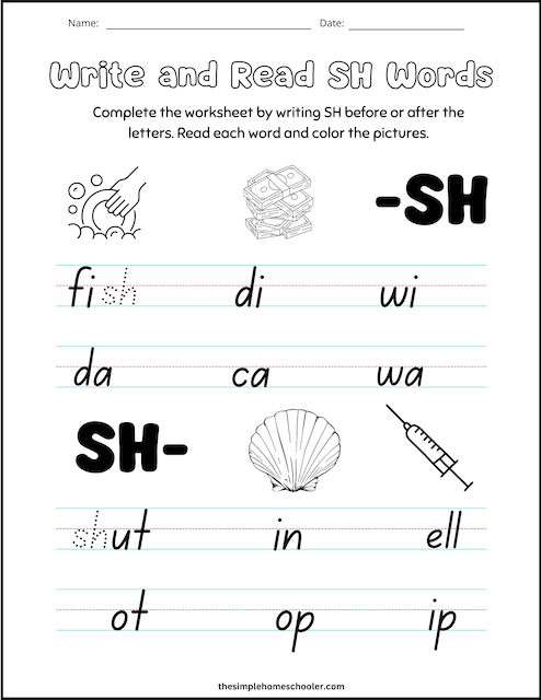 6 Shiny SH Digraph Worksheets: Free & Fun! - The Simple Homeschooler