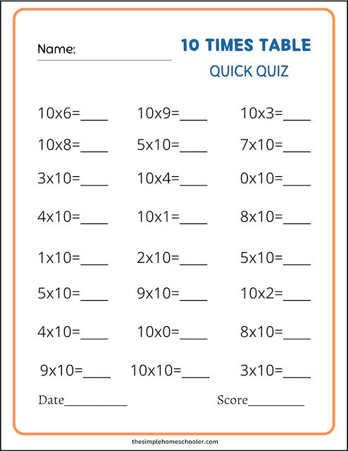 Very Best Times Table Test Printables: Individual and Mixed Quizzes ...