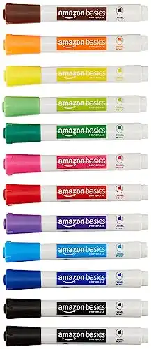 Amazon Basics Low-Odor Chisel Tip Dry Erase White Board Marker, Assorted Colors - Pack of 12