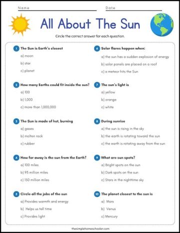 Free All About The Sun Worksheet Packet! - The Simple Homeschooler