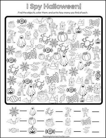 Spooky Fun I Spy Halloween Free Printable Worksheet! - The Simple ...