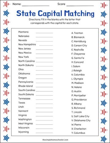 Free States & Capitals Worksheet Packet: Easy Print! - The Simple ...