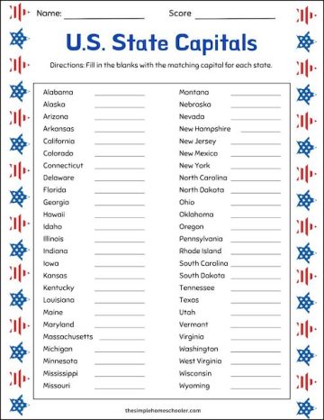 Free States Capitals Worksheet Packet Easy Print The Simple   States And Capitals Worksheet 1 360x466 