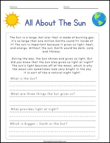 Free All About The Sun Worksheet Packet! - The Simple Homeschooler