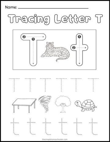 10 Free Letter T Tracing Printable Worksheets For Kids - The Simple ...