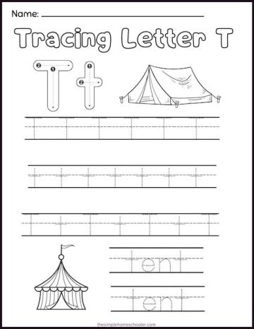 10 Free Letter T Tracing Printable Worksheets For Kids - The Simple ...