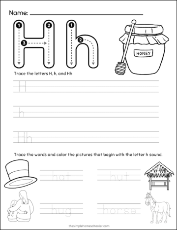 Free Letter H Tracing Worksheets: Easy Print! - The Simple Homeschooler