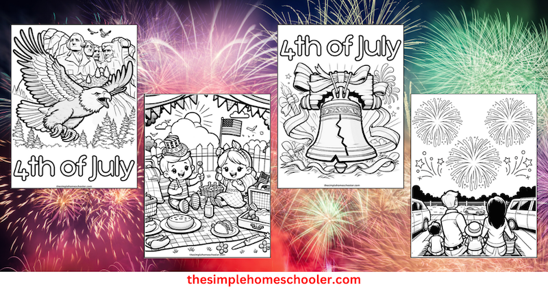 4th of July Coloring pages with fireworks background