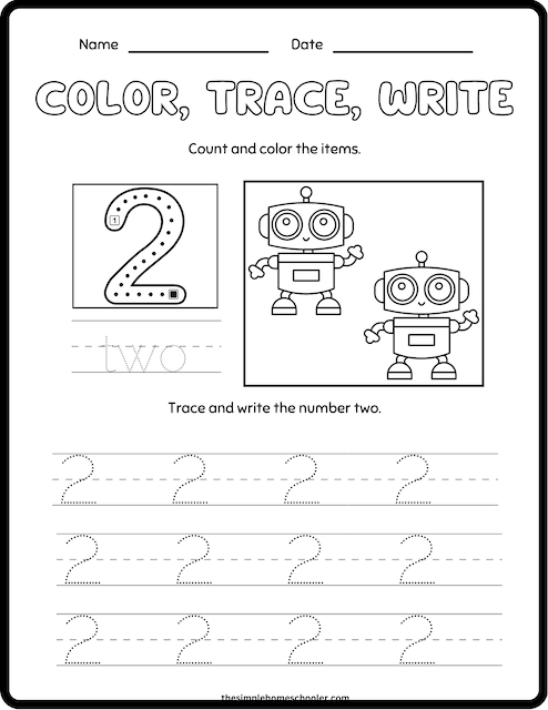 Best Number 2 Writing Worksheet Packet: Free & Easy Print! - The Simple ...