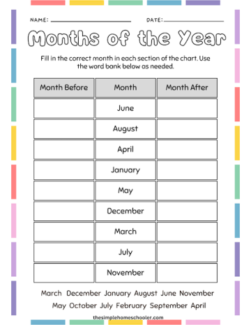 Free Printable Months of the Year Worksheet Packet! - The Simple ...